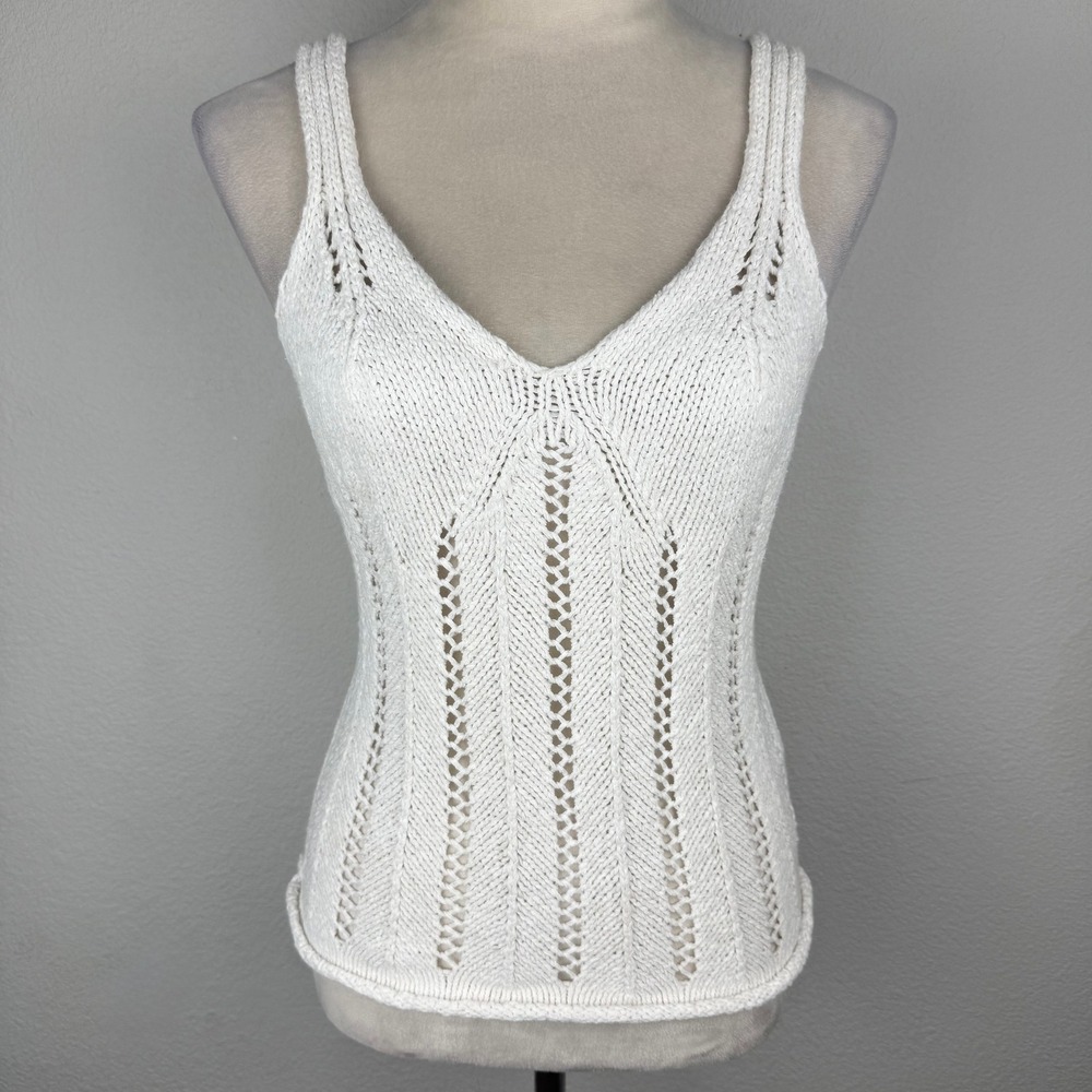 Abercrombie & Fitch White Pointelle Knit V-Neck Tank Top Size M Cotton Blend